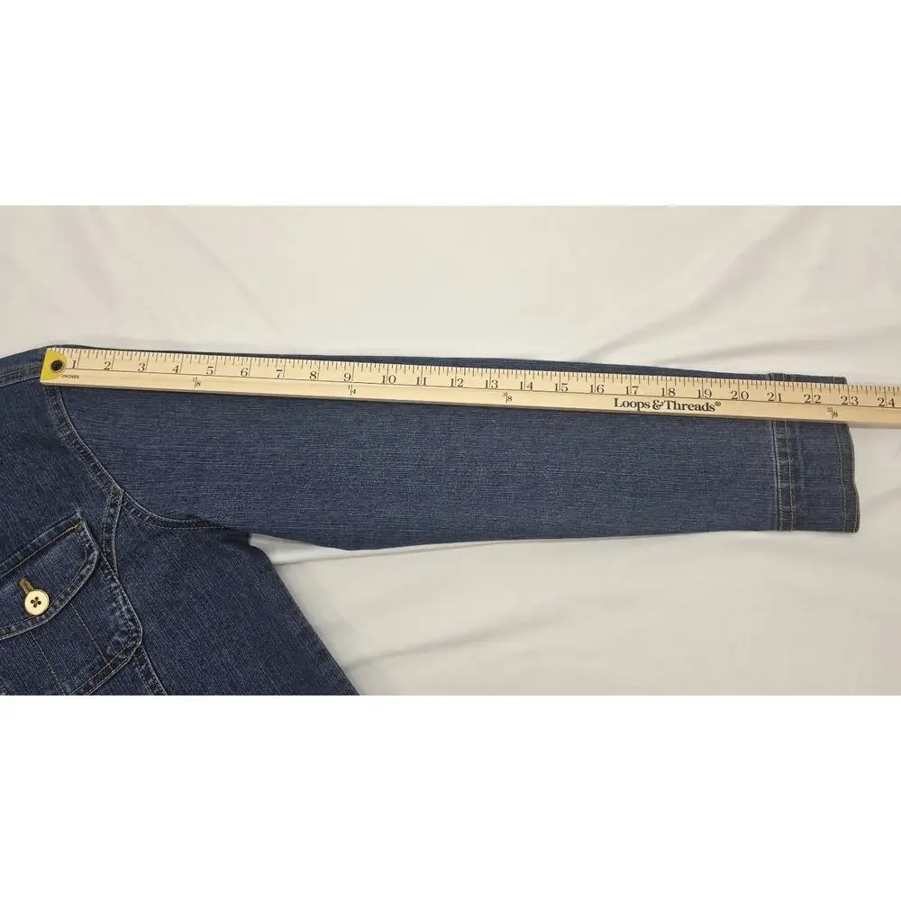 IB Diffusion Petite Denim Jacket PM Stretch Zip Front Blue Jean Womens Classic